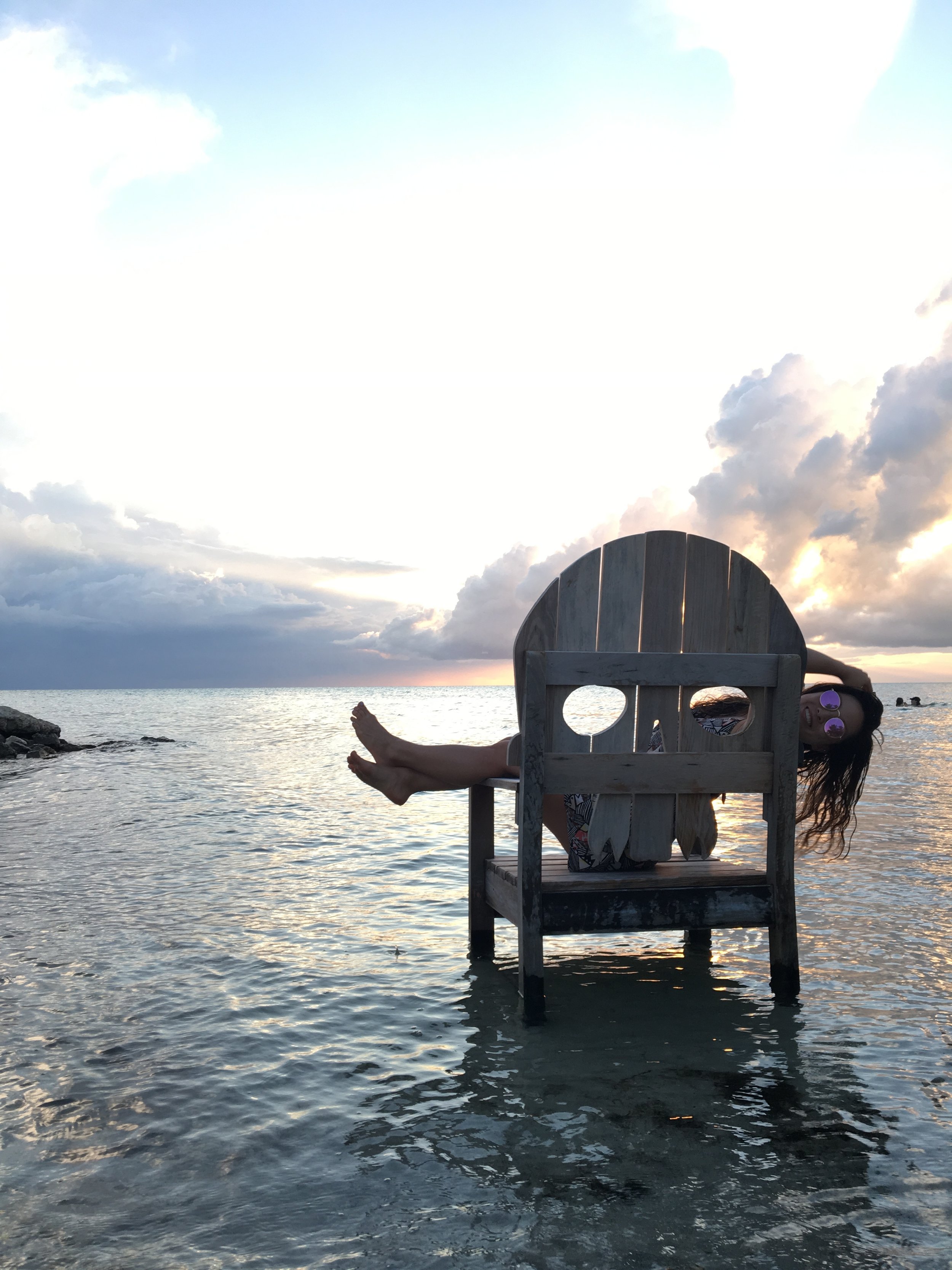  Skull chair in the water during high tide 