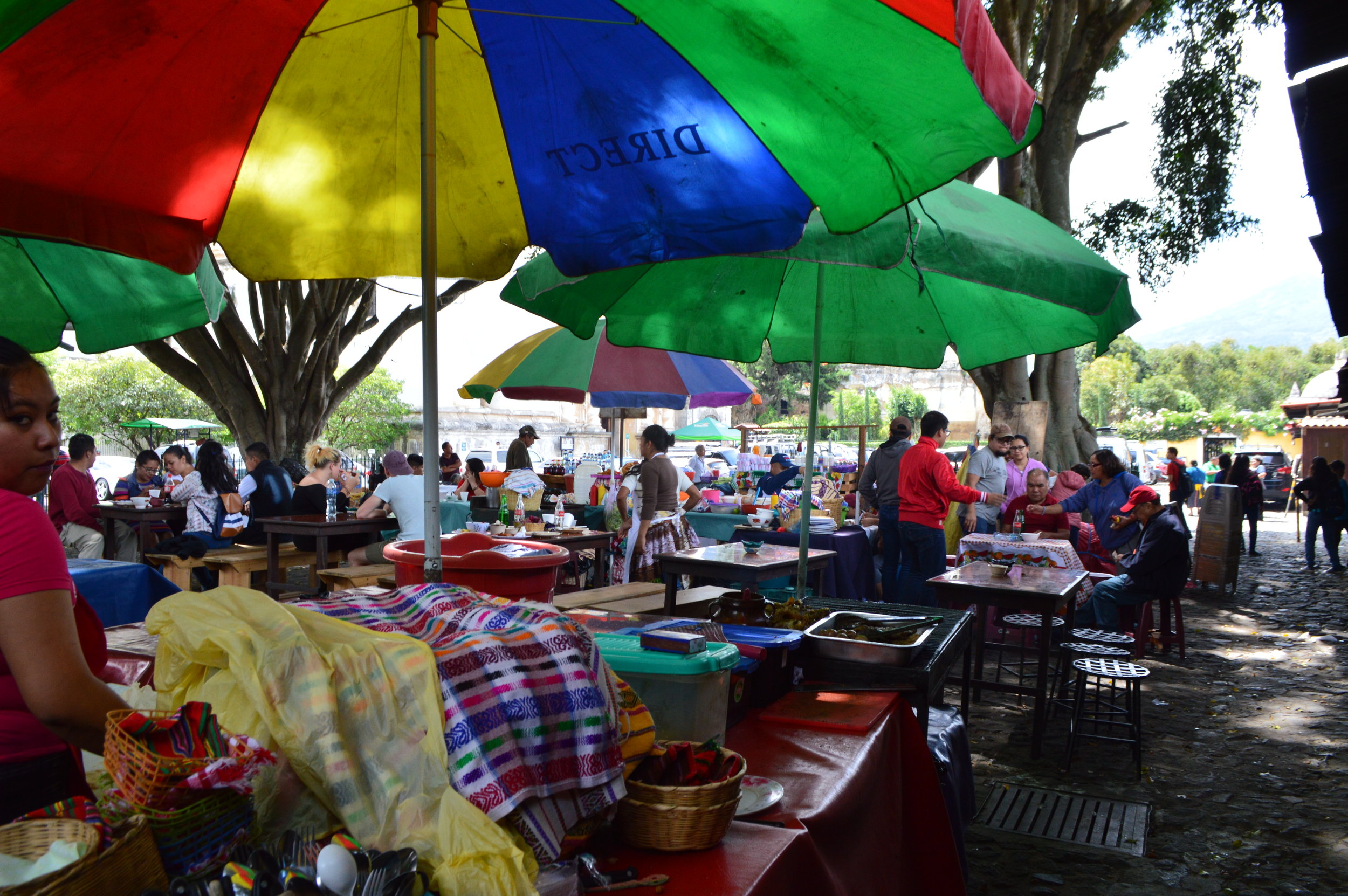 Food vendors posted around the church courtyard