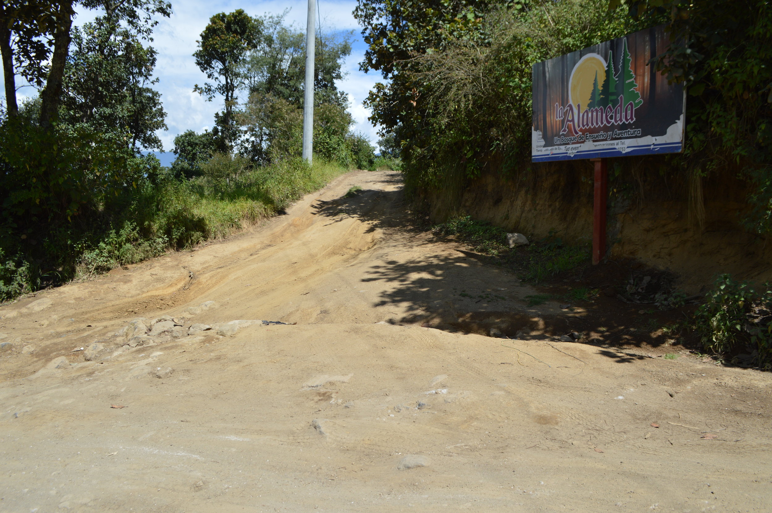 This is where the road splits. Walk past the Alameda.