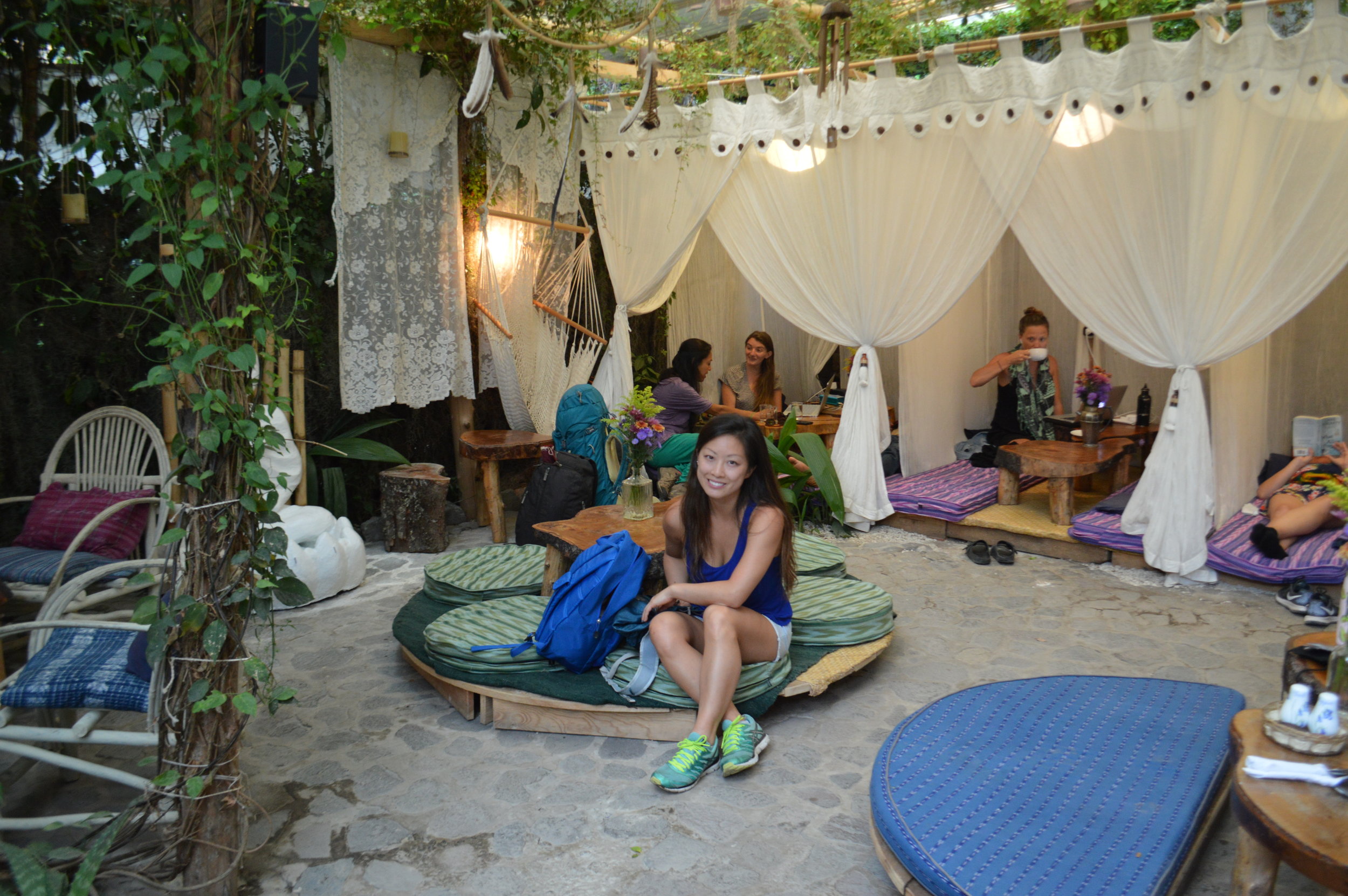The tranquil courtyard/garden space in the back of the cafe