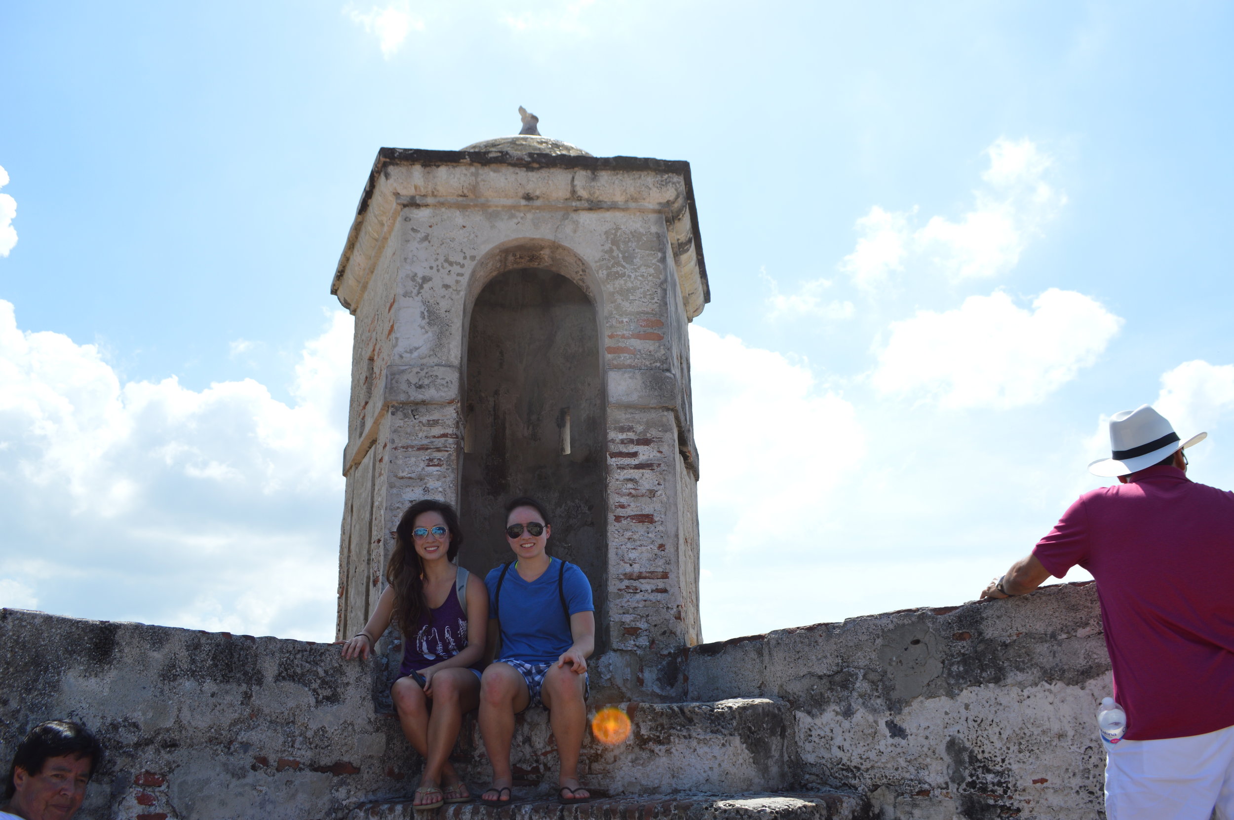  Sitting at one of the posts in the castle 